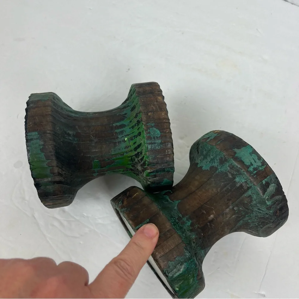 Unique wood peg/hooks pair(2) with mirror front in rustic chippy green